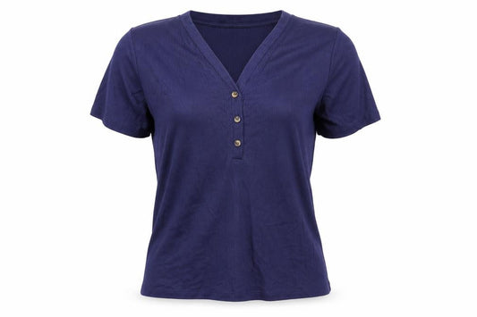 Front view of F&F women’s blue polyamide pullover sweatshirt, size UK 12, button