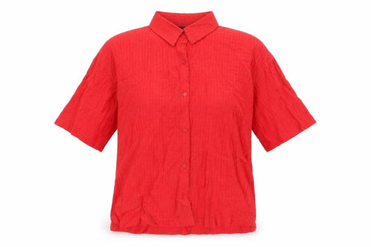 Front view of F&F women’s red viscose basic button-up, size S, collared