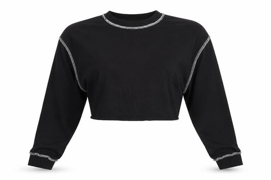 Front view of ASOS women’s black 100% cotton cropped t-shirt, size UK 4, crew neck