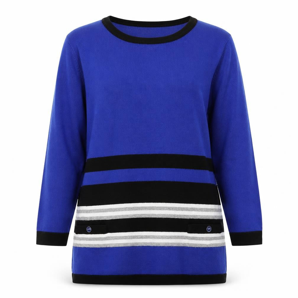 MICHA Womens Blue Scoop Neck Striped Viscose Pullover Jumper Size S   - SIZE S/M