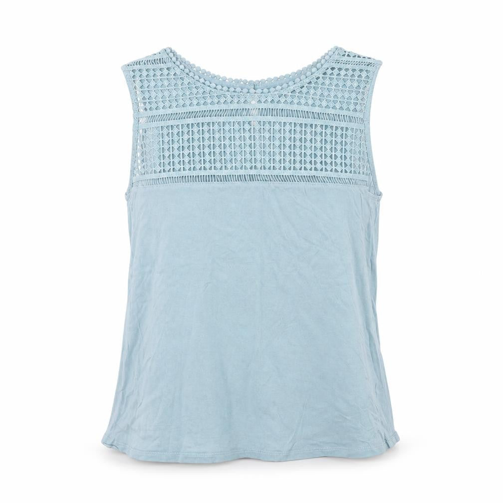 Front view of H&M women’s blue polyester camisole tank, size S, round neck