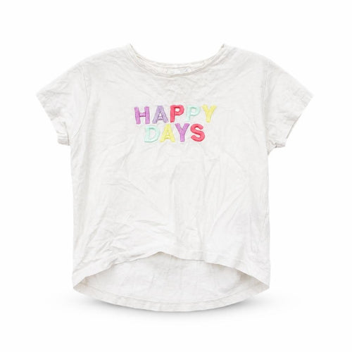 Primark Girls White  Cotton Basic T-Shirt Size 2-3 Years Crew Neck  - Happy Days