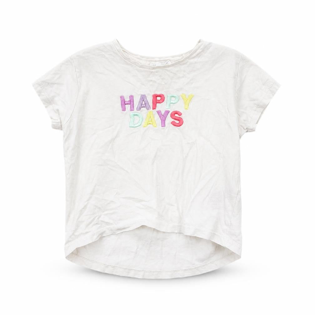 Primark Girls White  Cotton Basic T-Shirt Size 2-3 Years Crew Neck  - Happy Days