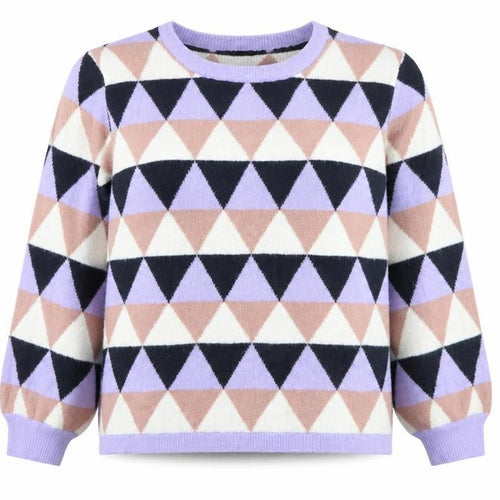 JDY Womens Purple Crew Neck Geometric Acrylic Pullover Jumper Size 2XL