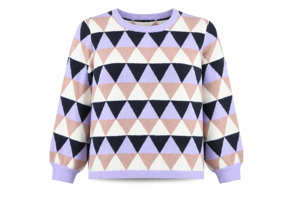 JDY Womens Purple Crew Neck Geometric Acrylic Pullover Jumper Size 2XL