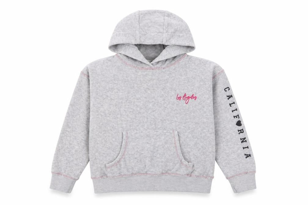 Front view of Marks & Spencer girls’ grey cotton pullover hoodie, size 10-11, years