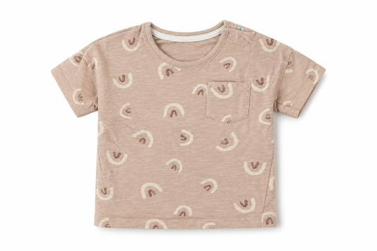 Front view of George girls’ brown cotton basic t-shirt, size 6-9, months round neck pullover - rainbow