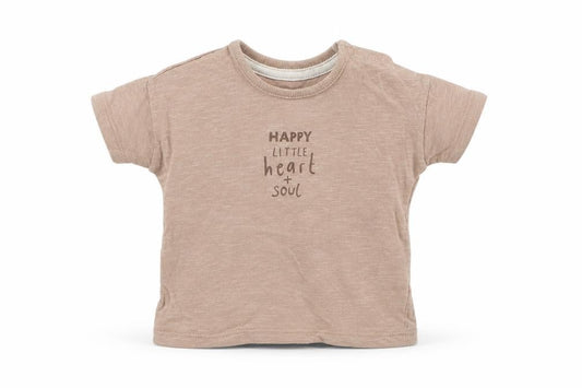 Front view of George boys’ brown cotton basic t-shirt, size 6-9, months round neck pullover - happy little heart + soul