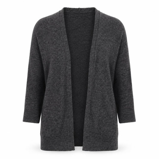 Front view of Isabella D women’s grey v-neck acrylic cardigan jumper, size S