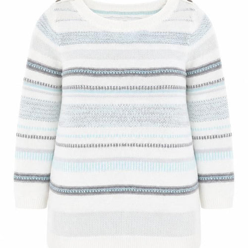 Mataray Womens White Boat Neck Striped 100% Cotton Pullover Jumper Size 10