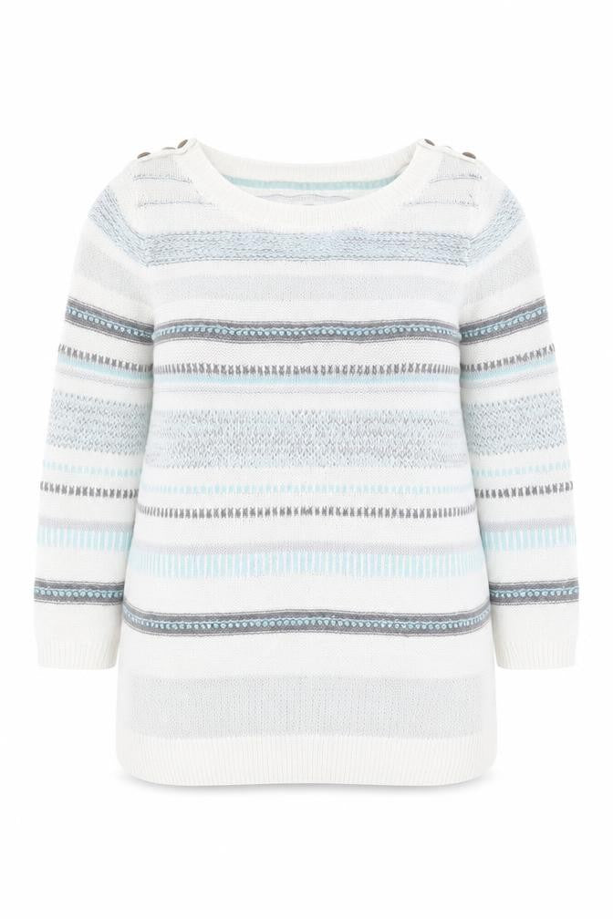 Mataray Womens White Boat Neck Striped 100% Cotton Pullover Jumper Size 10