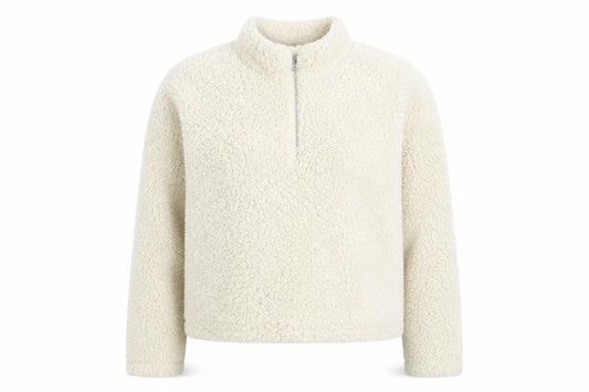 Front view of New Look women’s white 100% polyester pullover sweatshirt, size L, zip