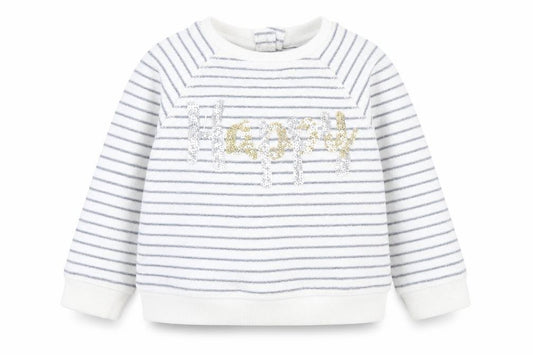Front view of Mothercare Baby White Striped Cotton jumper, size 12-18, Months Button