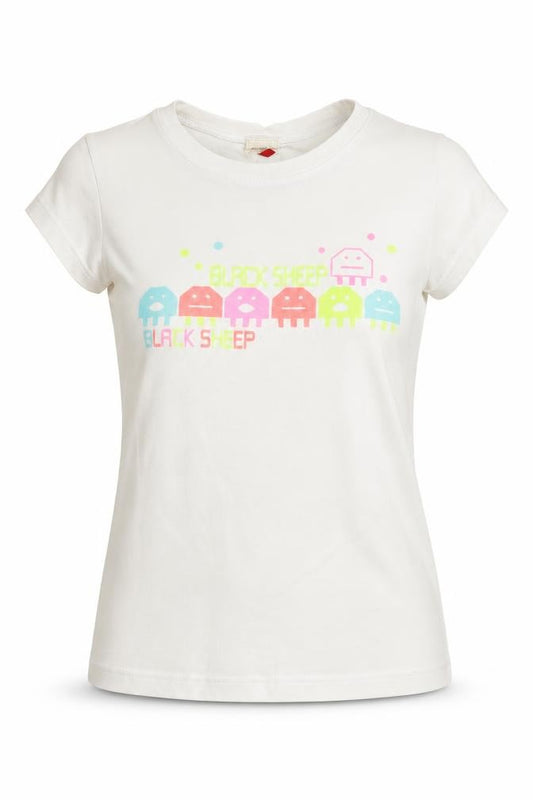 Front view of Only women’s white polyester basic t-shirt, size XS, crew neck - sheep