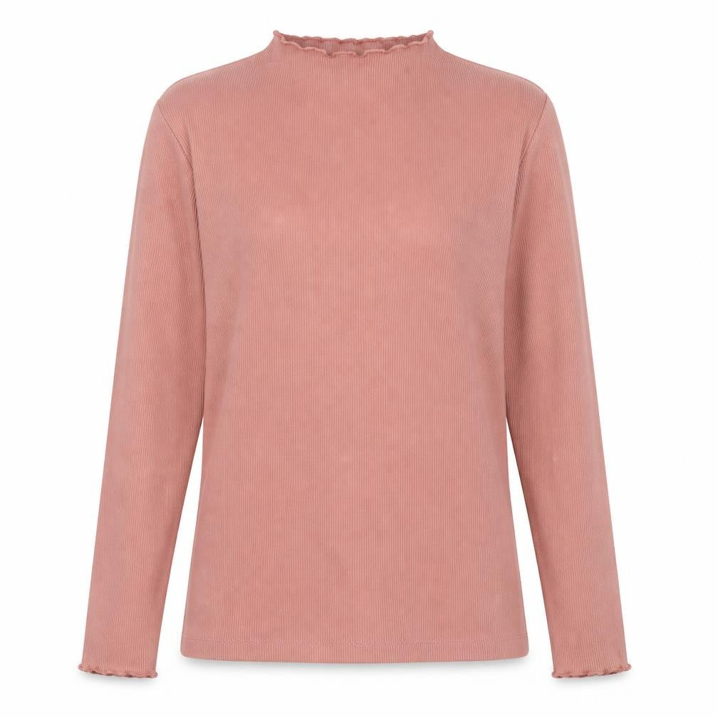 Front view of Tu women’s pink high neck polyester jumper, size UK 12