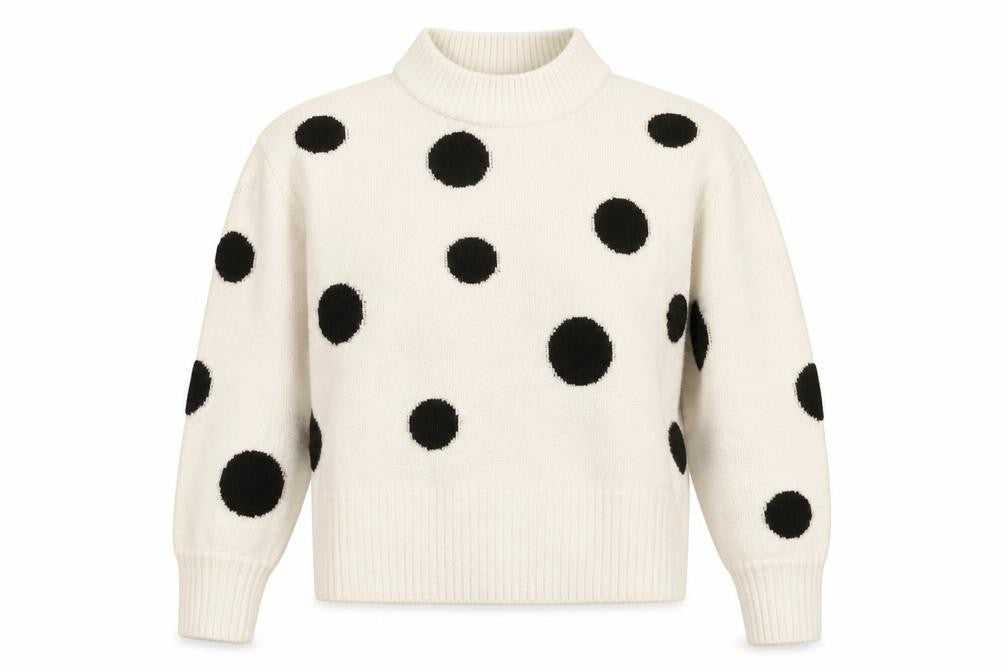 Marks and Spencer Womens Ivory Mock Neck Polka Dot Acrylic Pullover Jumper Size M