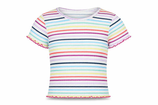 Front view of Primark women’s multicoloured striped polyester pullover sweatshirt, size UK 8, pullover