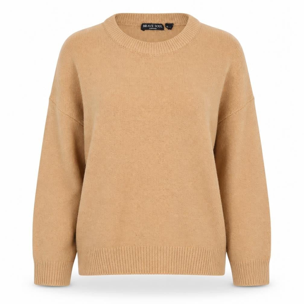 Brave Soul Womens Brown Crew Neck  Acrylic Pullover Jumper Size 12