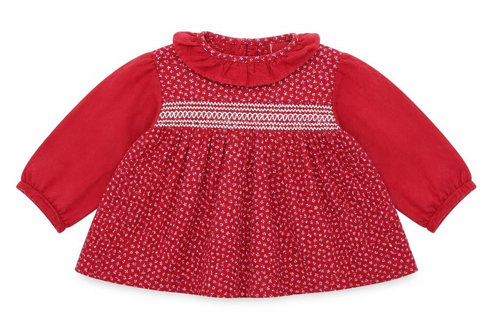 Boots Girls Red Floral 100% Cotton A-Line  Size 3-6 Months  Collared Button
