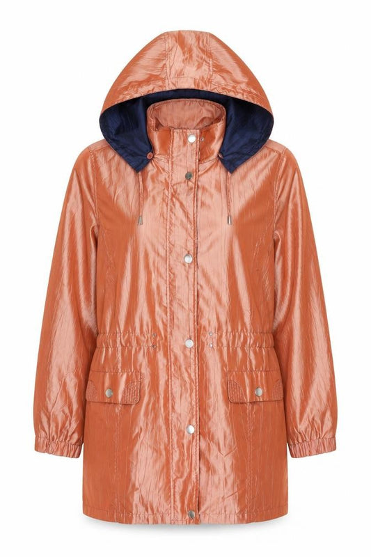 Front view of J B C Collection women’s orange jacket, size UK 18, zip