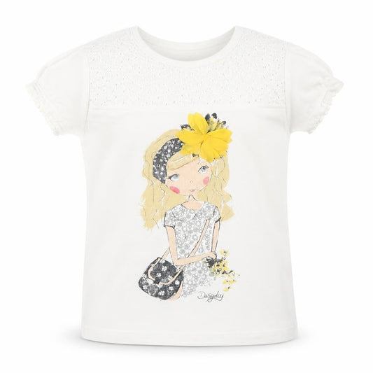 Front view of Blue Seven girls’ white 100% cotton basic t-shirt, size 2, years round neck pullover