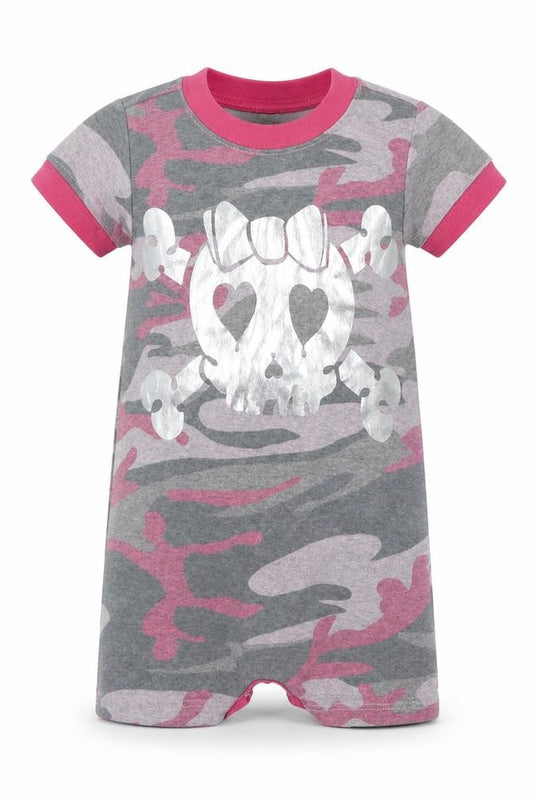 Treasure Island Girls Multicoloured Camouflage Cotton Babygrow One-Piece Size 18 Months  Button - Skull