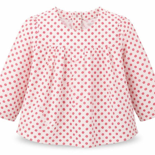 Gap Girls White Polka Dot 100% Cotton Basic T-Shirt Size 6-9 Months Scoop Neck Button