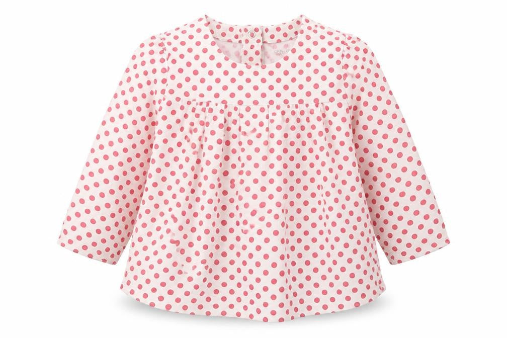 Gap Girls White Polka Dot 100% Cotton Basic T-Shirt Size 6-9 Months Scoop Neck Button