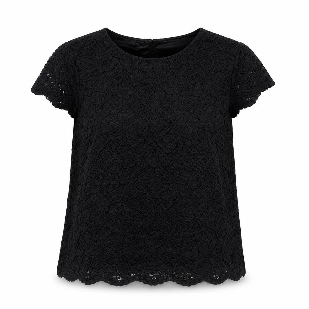 Front view of Philosophy women’s black nylon basic blouse, size M, round neck