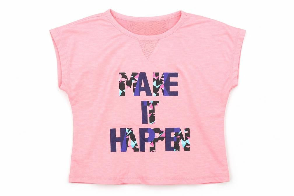 Front view of Dunnes girls’ pink cotton basic t-shirt, size 5-6, years round neck pullover