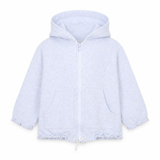 Front view of Mexx girls’ blue cotton full zip jumper, size 18-24, months zip