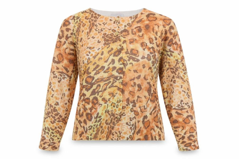 Collezioni Womens Multicoloured Round Neck Animal Print Acrylic Cardigan Jumper Size M