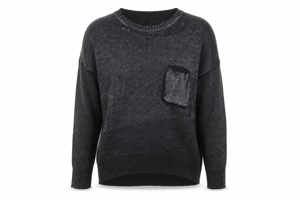 Front view of Select women’s grey crew neck acrylic jumper, size UK 12