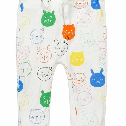 George Baby White  Cotton Sweatpants Trousers Size 6-9 Months  Drawstring - Cats Rabbits