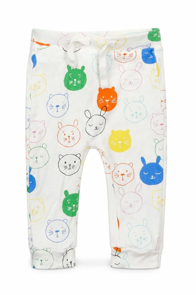 George Baby White  Cotton Sweatpants Trousers Size 6-9 Months  Drawstring - Cats Rabbits