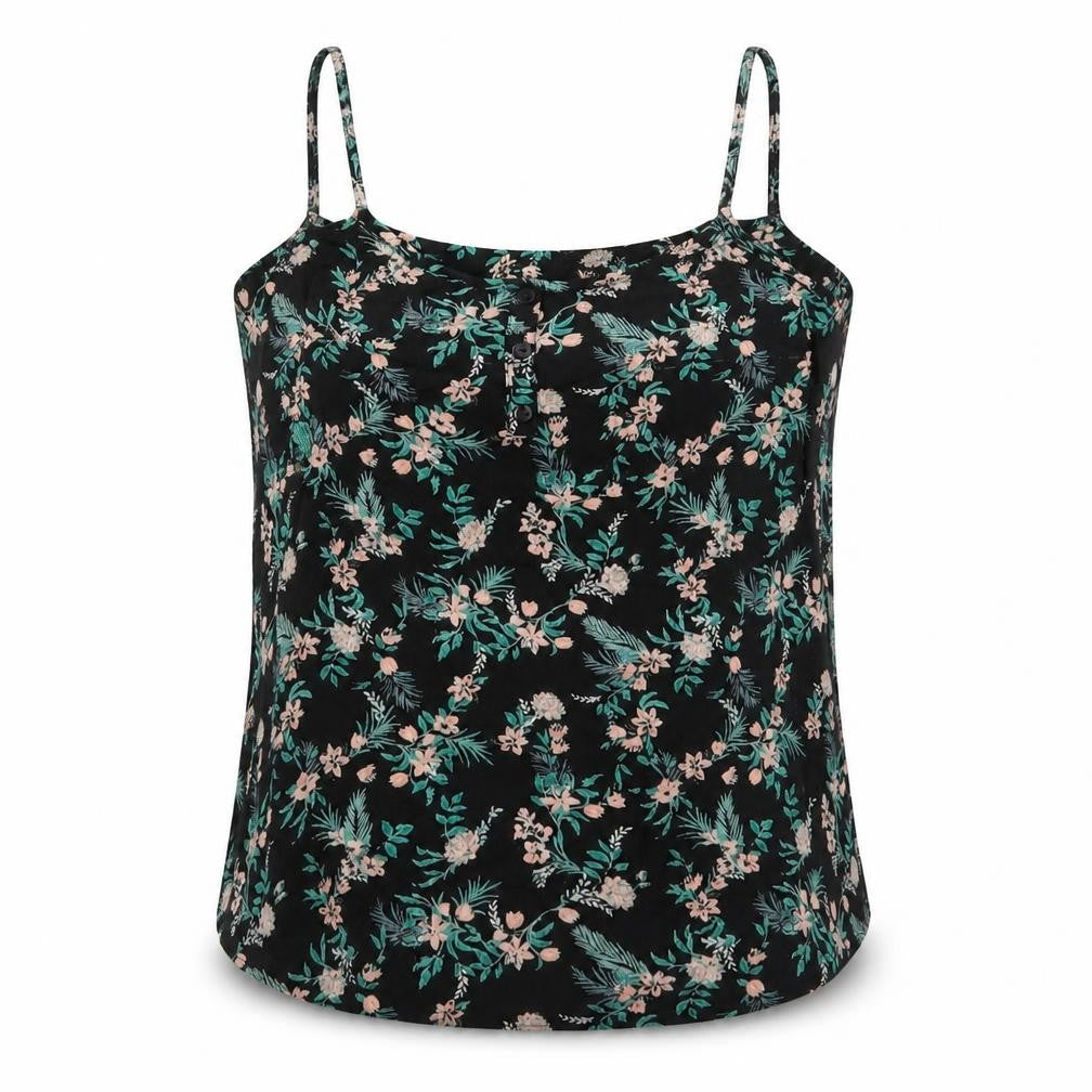 Dorothy Perkins Womens Black Floral Viscose Basic Tank Size 8 Scoop Neck