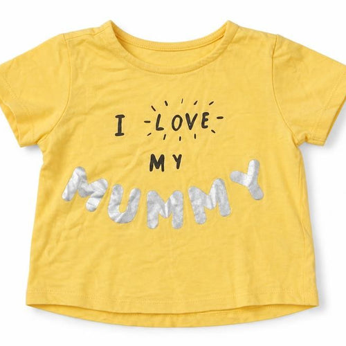 F&F Boys Yellow  Cotton Jersey T-Shirt Size 9-12 Months Round Neck Snap - I love my mummy