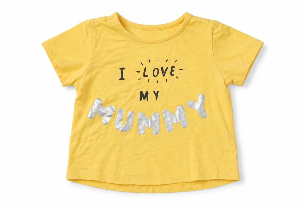 F&F Boys Yellow  Cotton Jersey T-Shirt Size 9-12 Months Round Neck Snap - I love my mummy