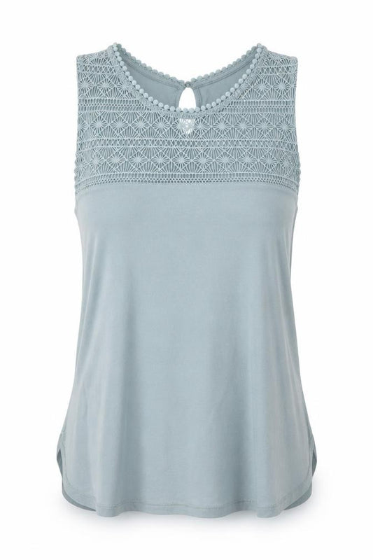Front view of H&M women’s blue viscose jersey blouse, size XS, round neck
