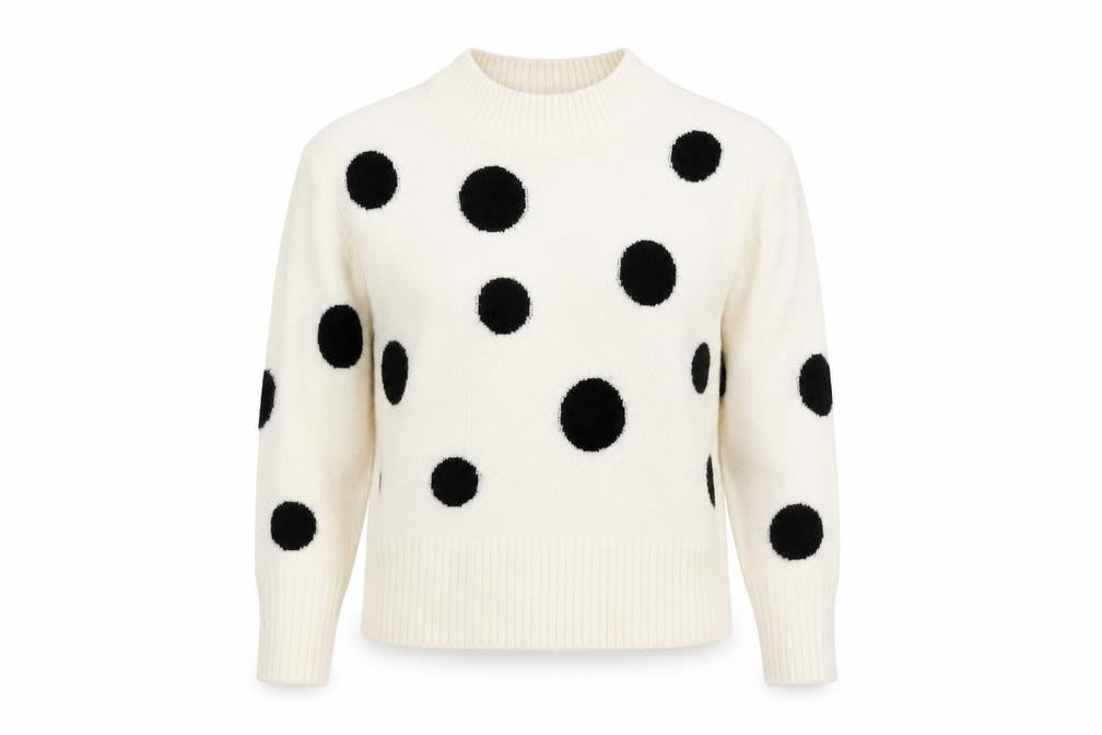 Marks and Spencer Womens Ivory Round Neck Polka Dot Acrylic Pullover Jumper Size S