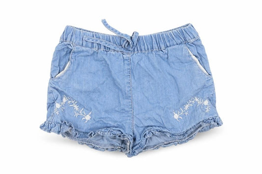 F&F Girls Blue  Cotton Mom Shorts Size 2-3 Years  Regular Drawstring - Embroidered Flowers