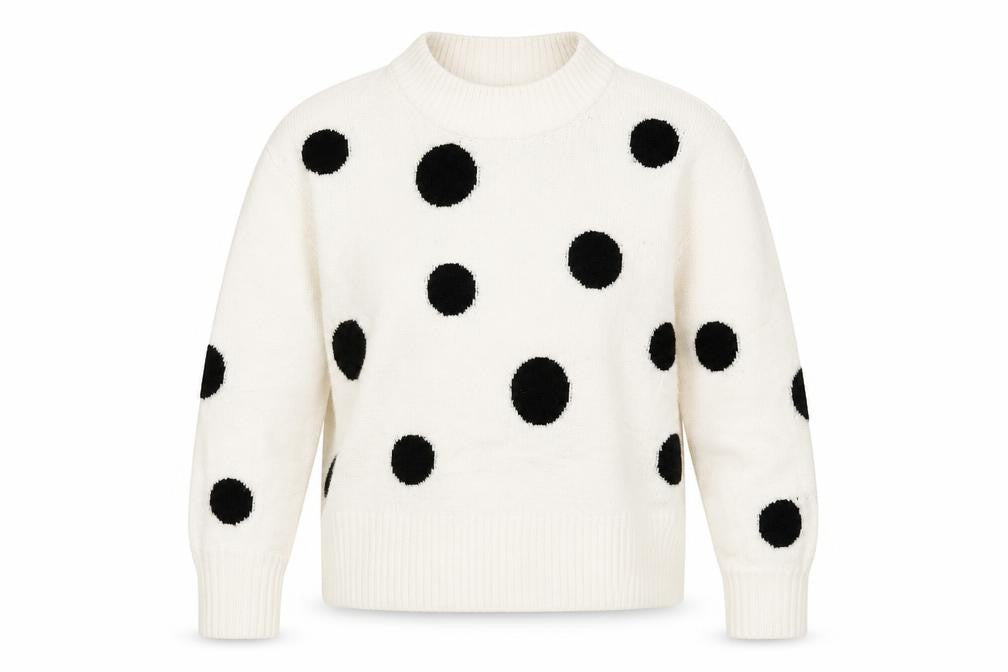 Marks and Spencer Womens Ivory Round Neck Polka Dot Acrylic Pullover Jumper Size M