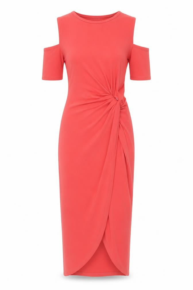 Front view of WalG women’s red polyester bodycon, size S, round neck pullover