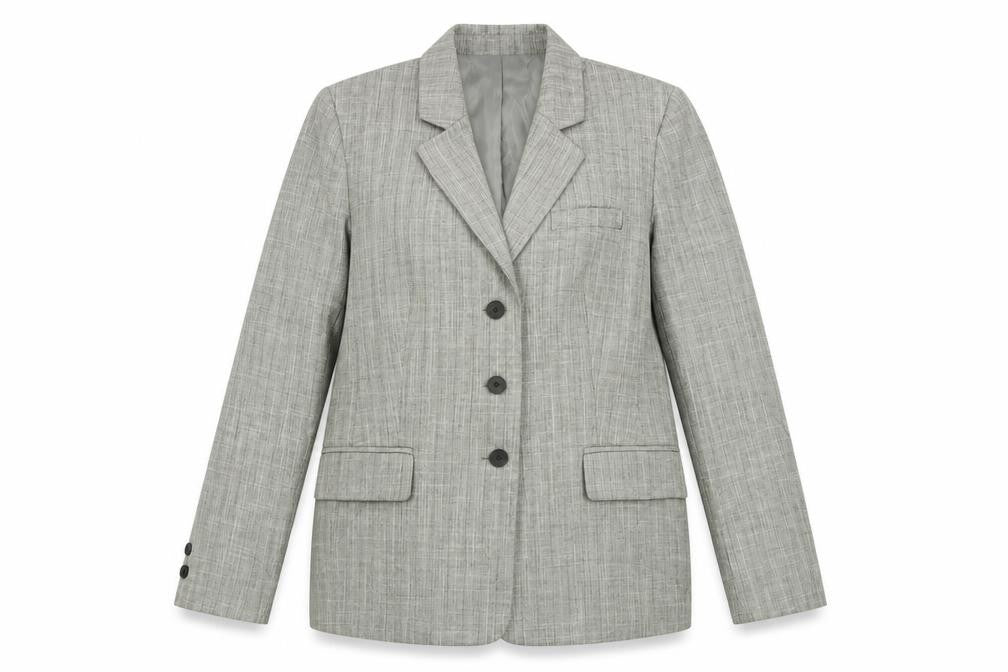 Front view of Kasper women’s grey polyester jacket suit jacket, size UK 12