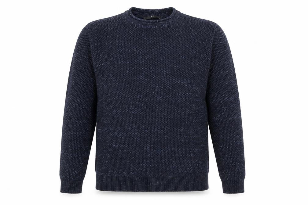 Front view of George men’s blue crew neck acrylic jumper, size M