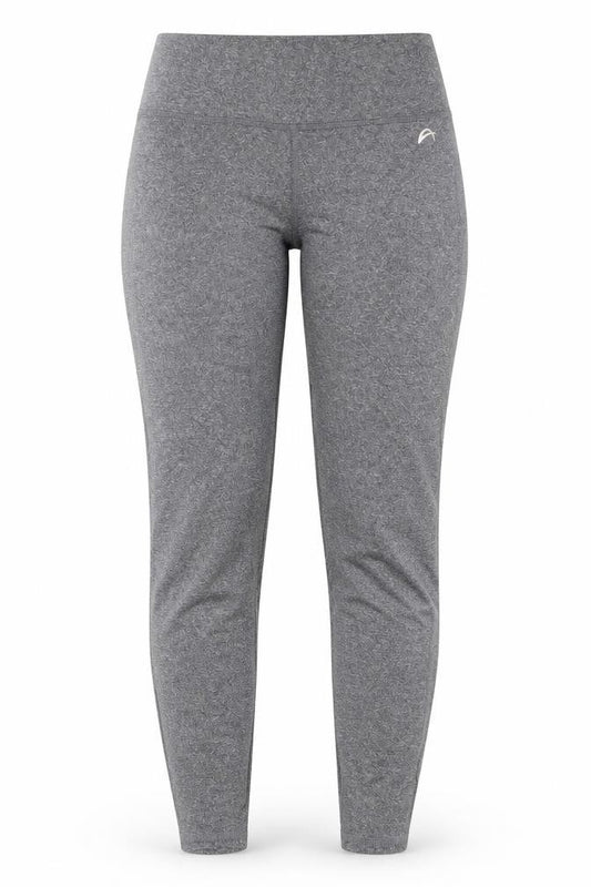 Front view of F&F women’s grey polyester compression leggings, size UK 6, 26.5-inch leg regular pullover