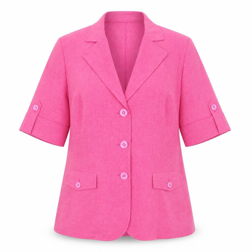 Front view of Eugen Klein women’s pink polyester basic button-up, size UK 16, collared