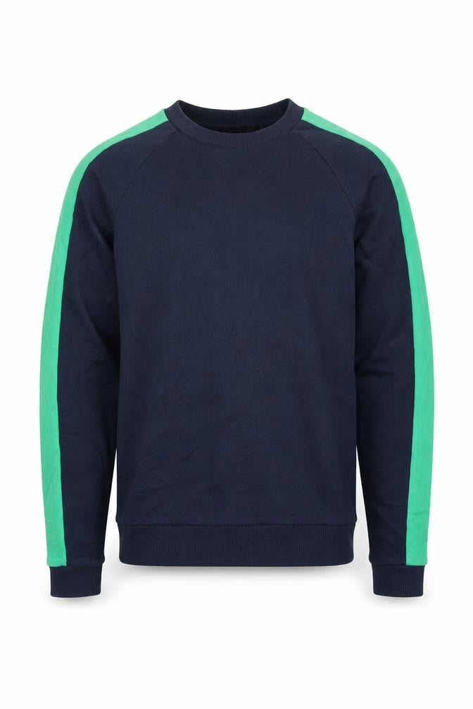 Front view of ASOS men’s blue cotton pullover sweatshirt, size XS