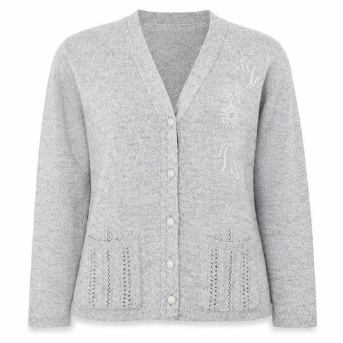 Florida Womens Grey V-Neck  Acrylic Cardigan Jumper Size S