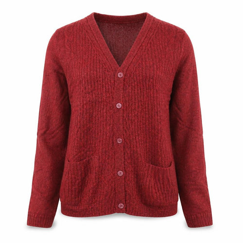 EWM Womens Red V-Neck  Acrylic Cardigan Jumper Size 10